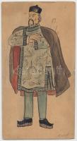Királyfalvy Kraft Károly (1879-1964): Japán főúr. Akvarell, toll. 11x21 cm