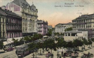 Budapest VIII. Kálvin tér, kioszk, villamosok