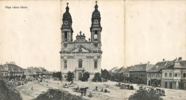 Pápa Fő tér, Nagytemplom, panorámalap (kis szakadás / small tear)
