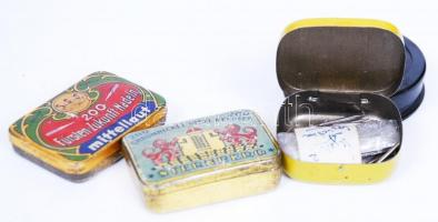 Három fém gramofontű dobozka, egyik tele jó tűkkel és egy bakelit üres tűdoboz/ Vintage gramophonpin...