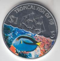 Fiji szigetek 2009. 5$ "Trópusi halak / Sebészhal" multicolor ezüstözött CuNi T:1 Fiji Islands 2009. 5 Dollars "Tropical fish of Fiji / Surgeonfish" multicolour silver-plated CuNi C:Unc