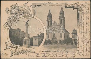 1898 Pápa Nagytemplom, Református Főiskola, honvéd emlékszobor, színház (EB)