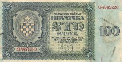Horvátország 1941. 100K + Románia 1943. 2000L T:II-,III Croatia 1941. 100 Kuna + Romania 1943. 2000 Lei C:VF,F