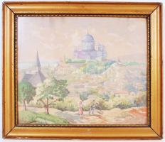 Garlina jelzéssel: Esztergomi látkép. Akvarell, papír, üvegezett keretben, 42×49 cm