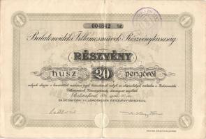 Balatonfüred 1926. "Balatonvidéki Villamosművek Részvénytársaság" részvénye 20P-ről szelvényekkel T:II