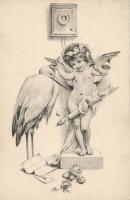 Angel with letter-box and stork