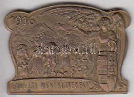Osztrák-Magyar Monarchia 1916. "Erdélyi Menekültekért" bronzozott tömör cink propaganda jelvény (31x41mm) tű nélkül T:2 Austro-Hungarian Monarchy 1916. "For Transylvania" bronze-plated zinc propaganda badge (31x41mm) without pin C:XF