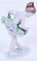 Hollóházi gyakorló balerina, kézzel festett, hibátlan, jelzett, m:13 cm /Hollohaza porcelain girl
