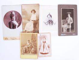 cca 1900 6db kabinetfotó nőkről klf műtermekből /  Vintage photos of women