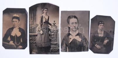 cca 1910 4db ferrotípia nőkről /  Tintypes of women