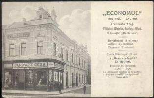 Kolozsvár Economul Bank, Janovitz Géza ruharaktára, Mátyás Dóra rövidáruüzlete / bank, shops (EK)