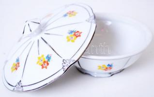 Drasche virágos bonbonier, jelzett, hibátlan, matricás, d:14 cm, m:8 cm / Drasche porcelain candy di...