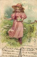 Girl with flowers, litho (fl)