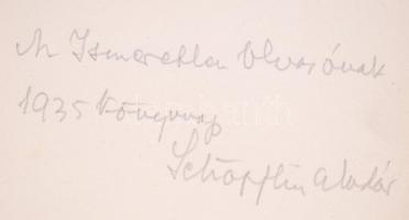 Schöpflin Aladár: Ady Endre. Dedikált! Az ismeretlen olvasónak Bp., 1934,/ Nyugat, Elek ny. Kiadói v...