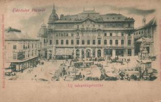 1899 Pécs Takarékpénztár, Tauszig Ármin áruháza, Kis Zsigmond üzlete (EK)