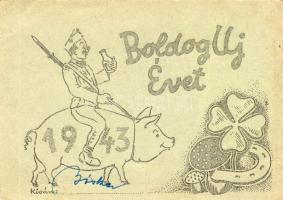 1943 Újévi udvözlőlap tábori postai lapon