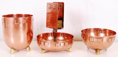 cca 1920 Art deco vörösréz cigarettázókészlet / 
Art deco copper smoking accessories set