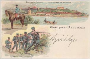 1899 Belgrade fortress, Serbian military, litho
