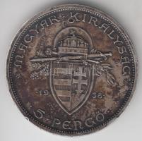 1938. 5P Ag "Szent István" T:2 patina ph