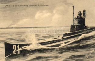 U Boot U 21 mit Marinestempel