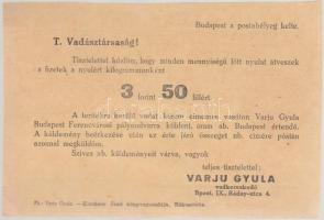 Varju Gyula vad-nagykereskedő, Budapest Ráday utca 4.