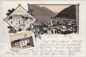 1898 Malles Venosta, Mals; Gasthof Goldener Adler, Gasthof zur Traube Pfunds litho