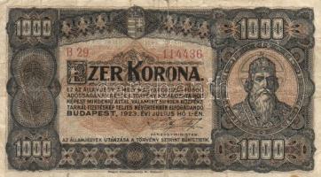 1920. 1000K "Orell Füssli Zürich" + 1923. 1000K "Magyar pénzjegynyomda Rt." T:III,IV