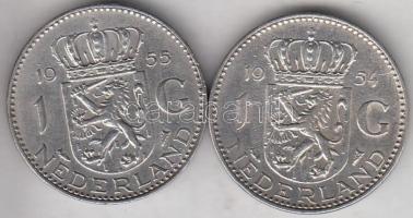 Hollandia 1954-1955. 1G Ag "Julianna" (2x) T:2,2-
Netherlands 1954-1955. 1 Gulden Ag &quot...