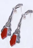 Egy pár, art deco, ezüst (Ag) fülbevaló markazitokkal és fazettált karneollal / 
A pair of silver ar...