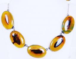 Achát és ezüst (Ag) garnitúra: collier nyaklánc egy pár fülbevalóval / 
Agate and silver collier nec...