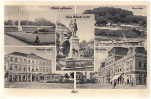 Baja, Nemzeti szálló, Tóth Kálmán szobor, Sporttelep, Városháza