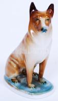 Kézzel festett jelzett Zsolnay porcelán kutya figura, hibátlan, jelzett / Handpainted Zsolnay chinaware dog figure 7x12cm