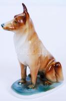 Kézzel festett jelzett Zsolnay porcelán kutya figura, hibátlan, jelzett / Handpainted Zsolnay chinaw...