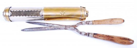 Hajsütő olló és szeszes melegítő, fém, h:21-24 cm