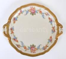 Virágokkal díszített, aranyozott, matricás, jelzett Rosenthal kínáló tálka /  Rosenthal serving plate, d: 18cm