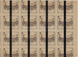 1946-49. Fényűzési adójegy makulatúra ívtöredék 16db régebbi "magyar királyság" vízjeles papíron megsemmisítő fekete érvénytelenítő csíkokkal! Esetleg ki nem adott próbák?! T:I