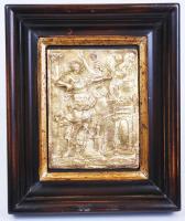 Jelzés nélkül: Mitológiai jelenet. Bronzírozott fém dombormű, keretben, 18x15cm