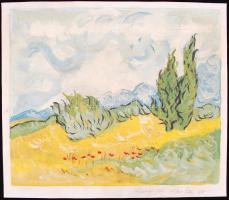 Vincent van Gogh: Búzamező ciprusokkal. Reprodukció, gouache, papír, 38x44cm