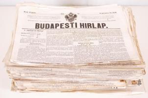 Doboznyi újság tétel: Budapest Hírlap( 1856-1860) kb. 30 db, Budapesti Közlöny (1867-1942) kb. 22 db, Pressburgerr Zeitung, Pest-Ofner Zeitung (1857-1860) kb. 39 db, Politisches Kundmachungblatt (1859-1860) kb 29 db