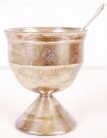 Monogramos fagyi kehely, alpakka, üvegbetéttel és jelzett fagyi kanállal, m:12 cm