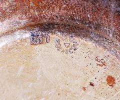 Art-deco fém kávés pohár és alj + kispohár, üvegbetéttel, jelzett, m:6 cm