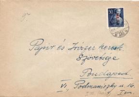 (6. díjszabás) Helyi levél Betűs I. Hl.I./50f bérmentesítéssel, domestic cover franking