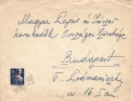 (6. díjszabás) Helyi levél Betűs I. Hl.I./50f bérmentesítéssel, domestic cover franking