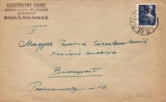 domestic cover franking, (6. díjszabás) Helyi levél Betűs I. Hl.I./50f bérmentesítéssel