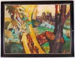 Mustó János (1934-): Vár-rom. Olaj, farost, jelzett, keretben 68×88 cm