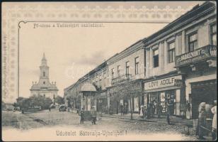 Sátoraljaújhely Fő utca, Vadászkürt Szálloda és Lővy Adolf kereskedése