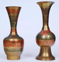 2db, indiai, zománcozott réz váza /  Indian brass vases with enamel decoration, 18,5/20cm