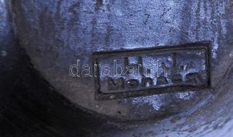 Jelzett Horváth János (1905-1975) mohácsi fekete kerámia edényke / 
Folkloristic ceramic vase, 17cm