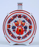 Hollóházi kulacs dugóval, kézzel festett, jelzett, hibátlan, m:21 cm