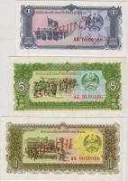 Laosz 1979. 1K, 5K, 10K 3db piros angol és lao nyelvű AA 000... sorozatszámú "Specimen" fny-sal T:I
